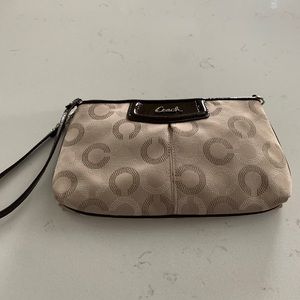Coach fabric khaki wristlet